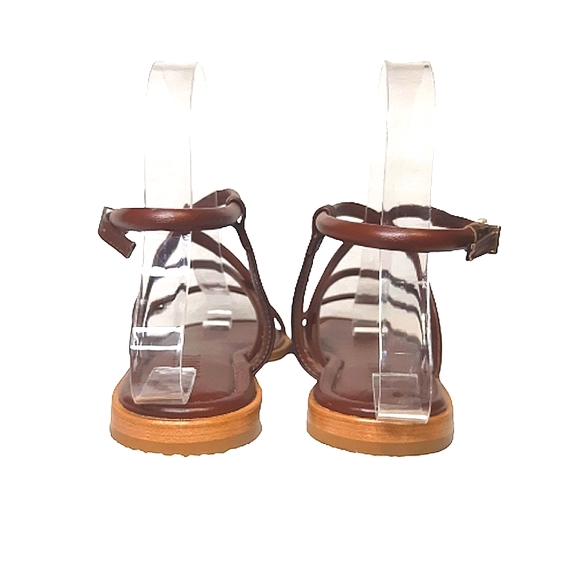 Schultz Leather Gladiator Strapy Sandal Flats Bukle Slip Brown Thong Flip Flop - Picture 6 of 9
